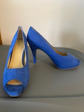 Nine & Co. Cobalt Blue Suede Peep-Toe Stilettos
